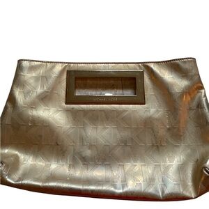 Michael Kors Women's Pebbled Gold Leather Berkley Clutch Handbag Purse
